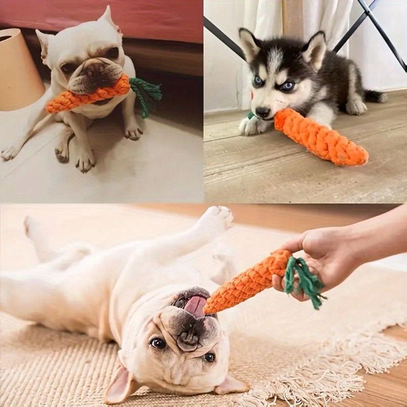 Durable Carrot-Shaped Cotton Rope Dog Toy for Interactive Play, Chewing, and Dental Health – Fun Tug-of-War and Fetch Toy for Medium to Large Breeds