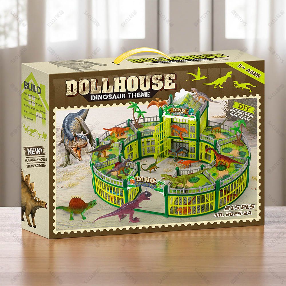 DIY Jurassic Theme Park Building Set for Kids, Creative Dinosaur Arena Toy with Realistic Dinosaurs and Palm Trees, Educational Playset for Ages 3+ to Build and Explore (137PCS, Brown)