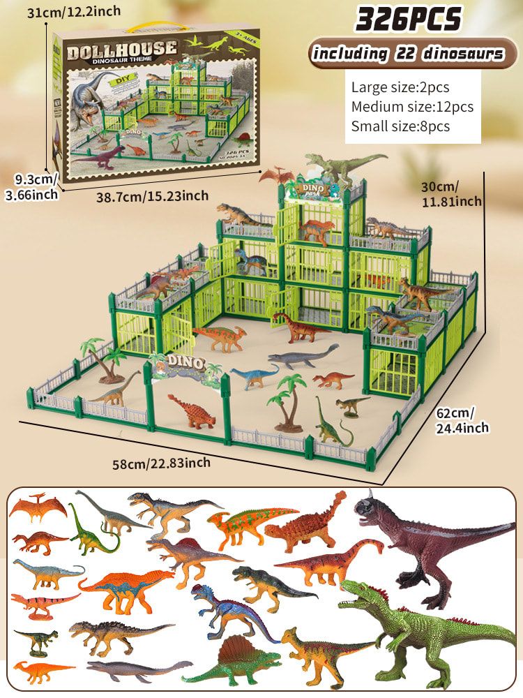 DIY Jurassic Theme Park Building Set for Kids, Creative Dinosaur Arena Toy with Realistic Dinosaurs and Palm Trees, Educational Playset for Ages 3+ to Build and Explore (137PCS, Brown)