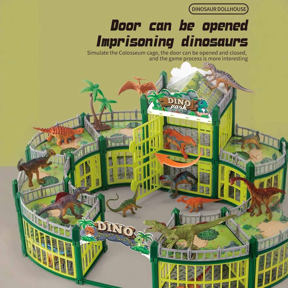 DIY Jurassic Theme Park Building Set for Kids, Creative Dinosaur Arena Toy with Realistic Dinosaurs and Palm Trees, Educational Playset for Ages 3+ to Build and Explore (137PCS, Green)