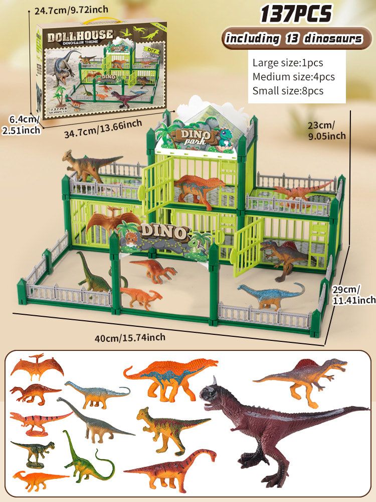 DIY Jurassic Theme Park Building Set for Kids, Creative Dinosaur Arena Toy with Realistic Dinosaurs and Palm Trees, Educational Playset for Ages 3+ to Build and Explore (326PCS, Green)