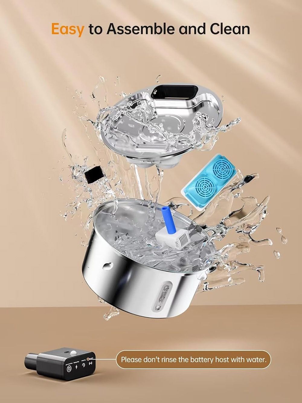 Wireless Pet Water Fountain for Cats and Small Dogs, 304 Stainless Steel, 3.2L Capacity, Rechargeable Battery, Three Flow Modes, Low Noise, Easy to Clean (D1)