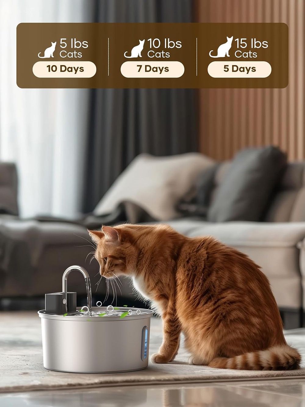 Wireless Pet Water Fountain for Cats and Small Dogs, 304 Stainless Steel, 3.2L Capacity, Rechargeable Battery, Three Flow Modes, Low Noise, Easy to Clean (D2)