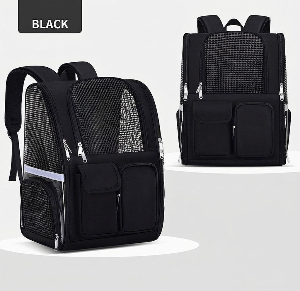 Pet Carrier Backpack for Travel, Hiking, and Vet Visits – Breathable Mesh Design with Reflective Safety Strips, Ideal for Cats and Small Dogs, Hands-Free Convenience for Outdoor Adventures (Black)