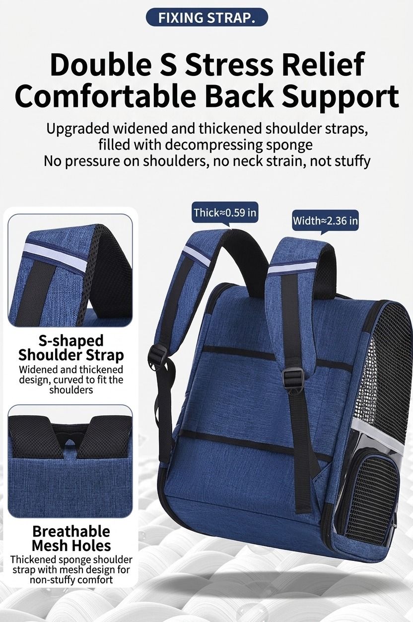 Pet Carrier Backpack for Travel, Hiking, and Vet Visits – Breathable Mesh Design with Reflective Safety Strips, Ideal for Cats and Small Dogs, Hands-Free Convenience for Outdoor Adventures (Black)