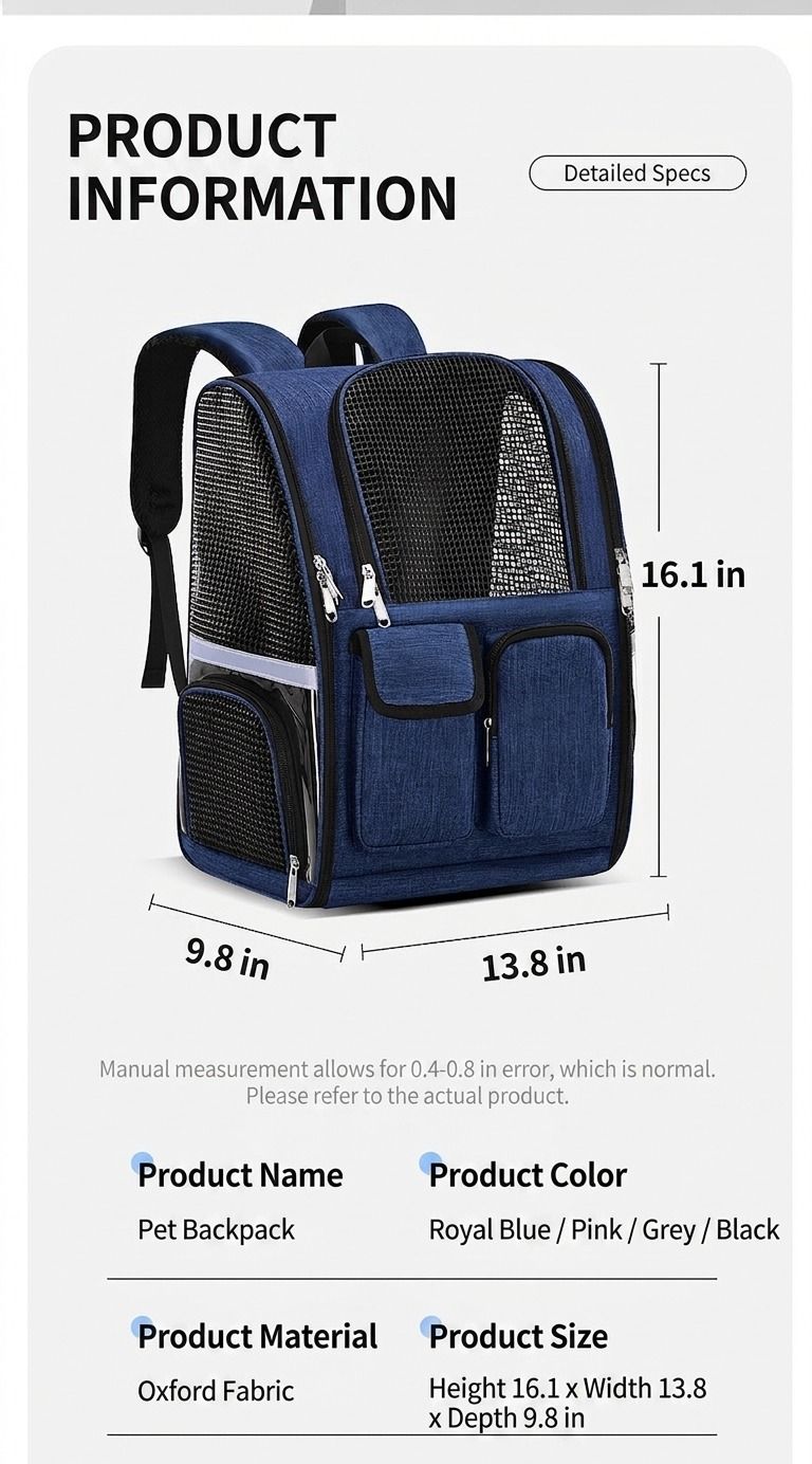 Pet Carrier Backpack for Travel, Hiking, and Vet Visits – Breathable Mesh Design with Reflective Safety Strips, Ideal for Cats and Small Dogs, Hands-Free Convenience for Outdoor Adventures (Grey)