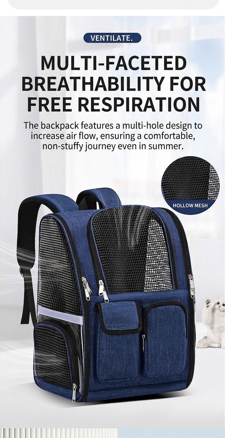 Pet Carrier Backpack for Travel, Hiking, and Vet Visits – Breathable Mesh Design with Reflective Safety Strips, Ideal for Cats and Small Dogs, Hands-Free Convenience for Outdoor Adventures (Grey)