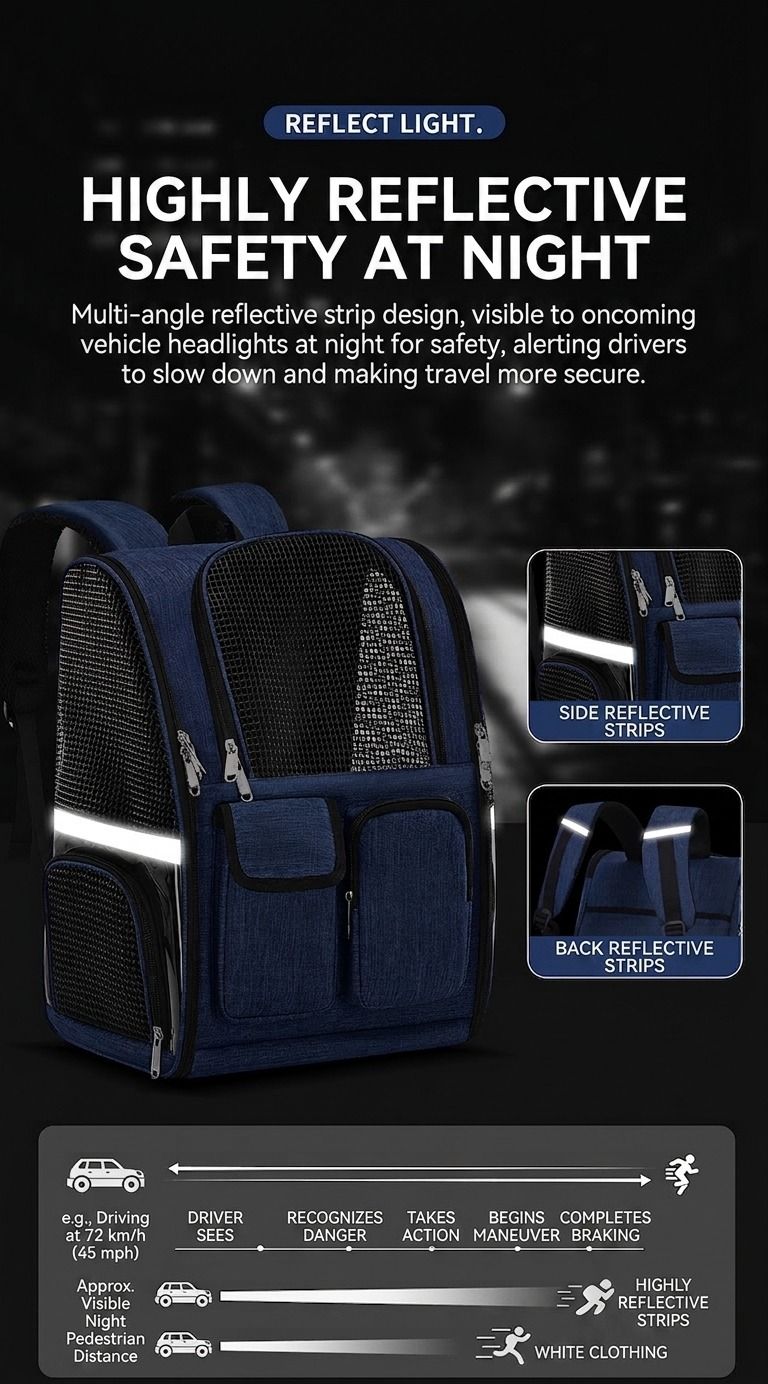 Pet Carrier Backpack for Travel, Hiking, and Vet Visits – Breathable Mesh Design with Reflective Safety Strips, Ideal for Cats and Small Dogs, Hands-Free Convenience for Outdoor Adventures (Navy)