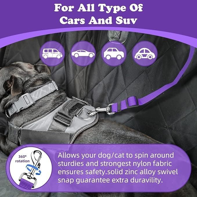 Protect Your Pet on the Road: 2-in-1 Adjustable Dog Car Safety Tether and Leash, 360° Rotating Hook for Cars and SUVs, Secure Your Cat or Dog During Travel (Black)
