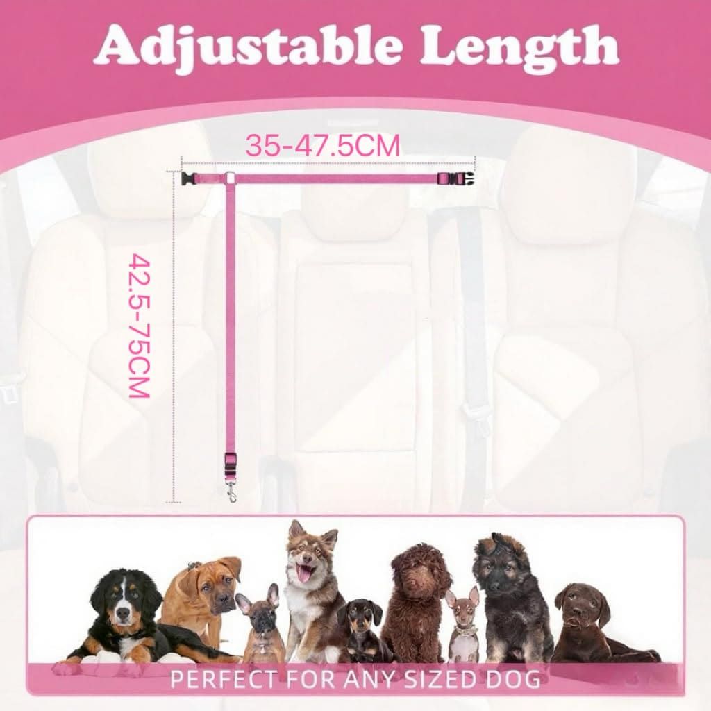 Protect Your Pet on the Road: 2-in-1 Adjustable Dog Car Safety Tether and Leash, 360° Rotating Hook for Cars and SUVs, Secure Your Cat or Dog During Travel (Pink)