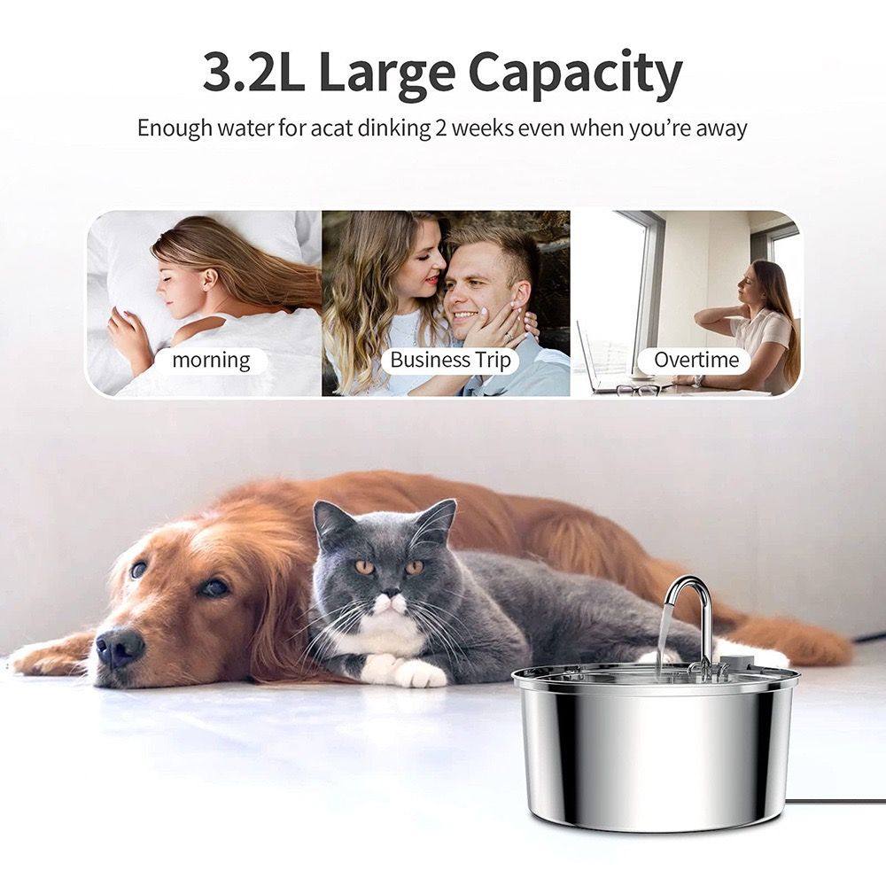 304 Stainless Steel 3.2L Pet Water Fountain with Triple Filtration, Ultra-Quiet Pump, and Dishwasher-Safe Design for Cats and Small Dogs (C2)