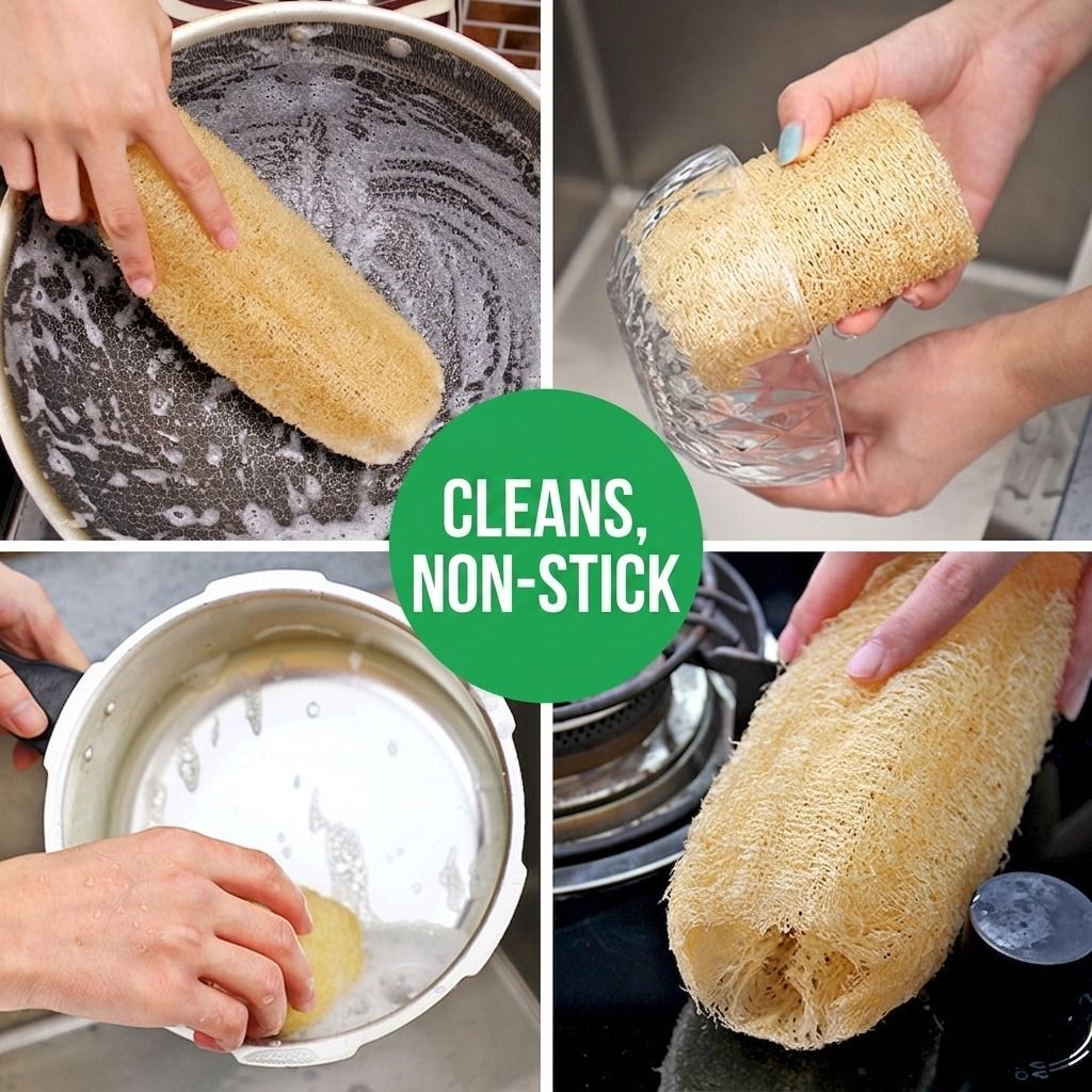 Natural Long Loofah Sponge for Kitchen Cleaning, Non-Stick Dish Scrubber, Eco-Friendly Plant Fiber Scouring Pad with Hanging Rope, Versatile for Pots, Pans, and Cookware (L, OPP)