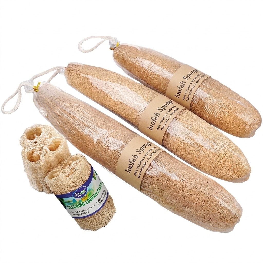 Natural Long Loofah Sponge for Kitchen Cleaning, Non-Stick Dish Scrubber, Eco-Friendly Plant Fiber Scouring Pad with Hanging Rope, Versatile for Pots, Pans, and Cookware (L, OPP)