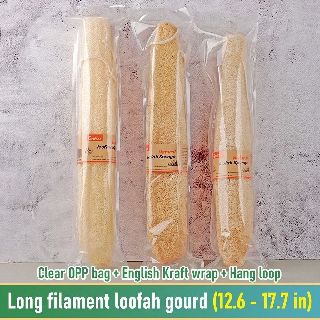 Natural Long Loofah Sponge for Kitchen Cleaning, Non-Stick Dish Scrubber, Eco-Friendly Plant Fiber Scouring Pad with Hanging Rope, Versatile for Pots, Pans, and Cookware (M, Shrink)