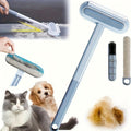 Triple-Action Pet Hair Remover Brush for Cats and Dogs – Reusable Lint Roller with Washable Blue and Grey Fabric Bristles, Durable Plastic Handle, Perfect for Carpets, Upholstery, Clothing, and Car Interiors