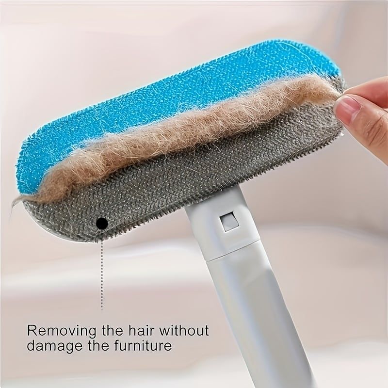 Triple-Action Pet Hair Remover Brush for Cats and Dogs – Reusable Lint Roller with Washable Blue and Grey Fabric Bristles, Durable Plastic Handle, Perfect for Carpets, Upholstery, Clothing, and Car Interiors