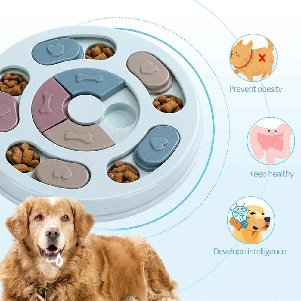Interactive Dog Puzzle Feeder Toy, Slow Feeder with Sliding Lids for Mental Stimulation, Fun Treat Hide & Seek Game for Boredom Relief and Healthy Eating (Blue)
