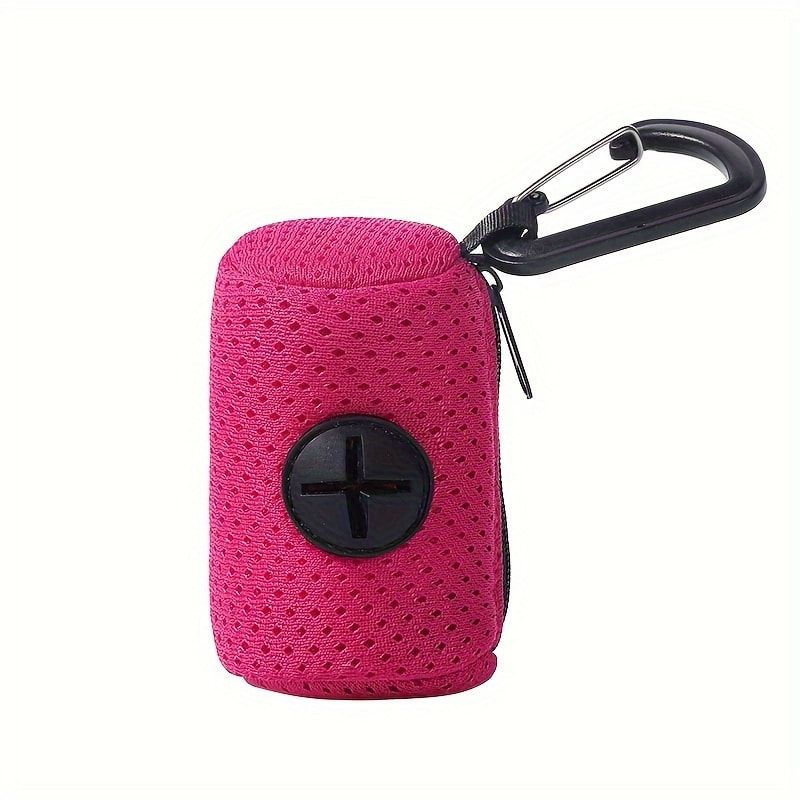 Portable Poop Bag Holder Dispenser for Dog Walking – Mesh Roll Bag Storage Case with Carabiner Clip, Easy One-Hand Pull for Outdoor Pet Waste Cleanup (Black)