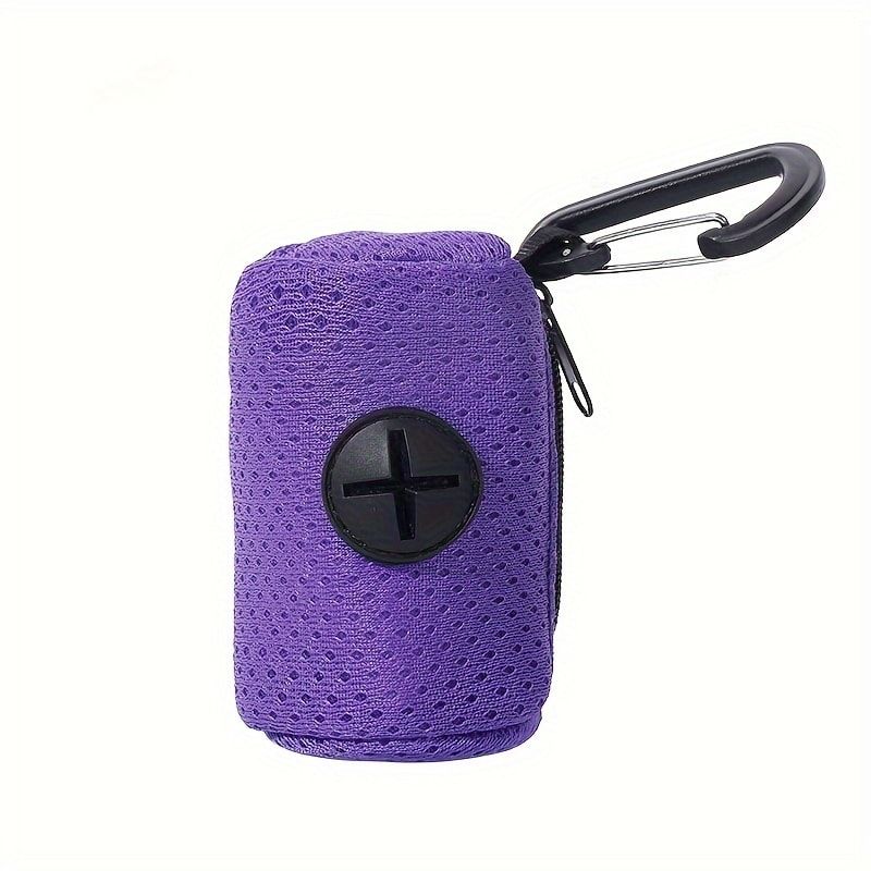 Portable Poop Bag Holder Dispenser for Dog Walking – Mesh Roll Bag Storage Case with Carabiner Clip, Easy One-Hand Pull for Outdoor Pet Waste Cleanup (Black)
