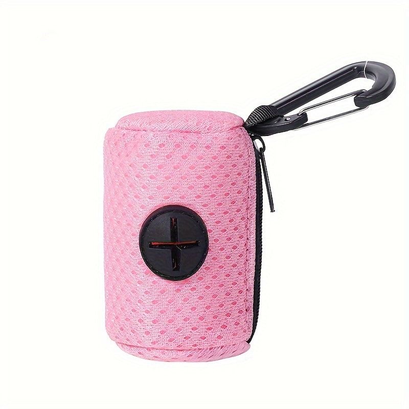 Portable Poop Bag Holder Dispenser for Dog Walking – Mesh Roll Bag Storage Case with Carabiner Clip, Easy One-Hand Pull for Outdoor Pet Waste Cleanup (Navy)