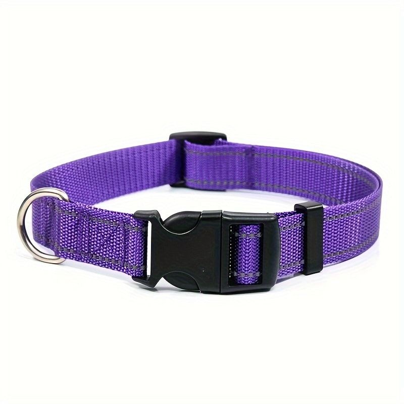 Reflective Dog Collar with Adjustable Nylon Webbing – Safe & Visible Pet Gear for Walks, Outdoor Adventures, and Nighttime Visibility (L, Purple)