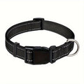Reflective Dog Collar with Adjustable Nylon Webbing – Safe & Visible Pet Gear for Walks, Outdoor Adventures, and Nighttime Visibility (M, Black)