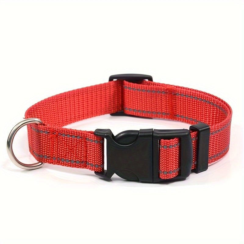 Reflective Dog Collar with Adjustable Nylon Webbing – Safe & Visible Pet Gear for Walks, Outdoor Adventures, and Nighttime Visibility (S, Pink)