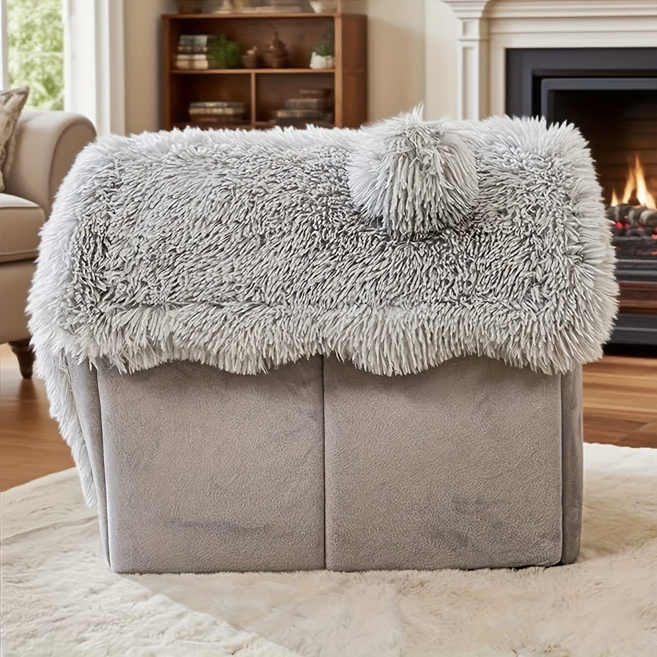 Plush Pet House with Detachable Cushion – Cozy, Warm, and Stylish Indoor Cat or Small Dog Bed – Soft Faux Fur Hideaway with Doorway – Perfect for Year-Round Comfort and Relaxation (S, Grey)