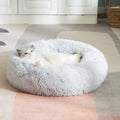 Plush Pet Nest Soft Donut Cat Bed – Cozy Round Couch for Cats and Small Dogs, Comfortable Sleeping Spot for Warmth and Deep Sleep, Suitable for Indoor Home Use (L, White)