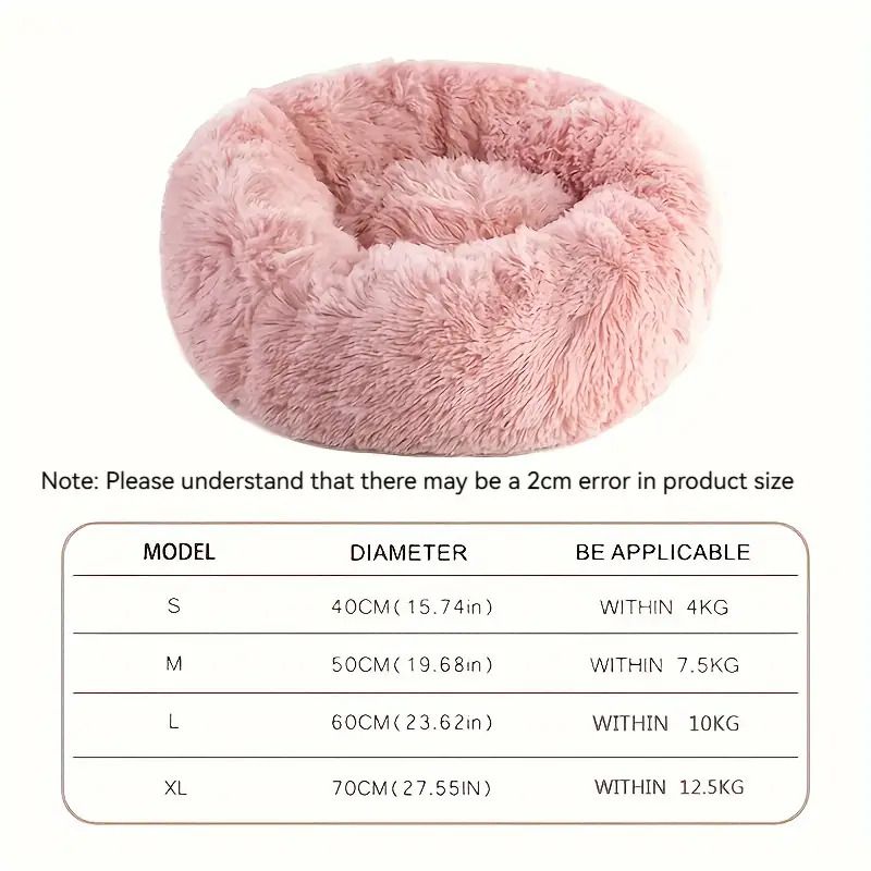 Plush Pet Nest Soft Donut Cat Bed – Cozy Round Couch for Cats and Small Dogs, Comfortable Sleeping Spot for Warmth and Deep Sleep, Suitable for Indoor Home Use (L, White)