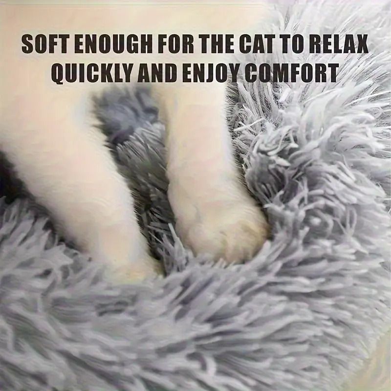 Plush Pet Nest Soft Donut Cat Bed – Cozy Round Couch for Cats and Small Dogs, Comfortable Sleeping Spot for Warmth and Deep Sleep, Suitable for Indoor Home Use (M, White)