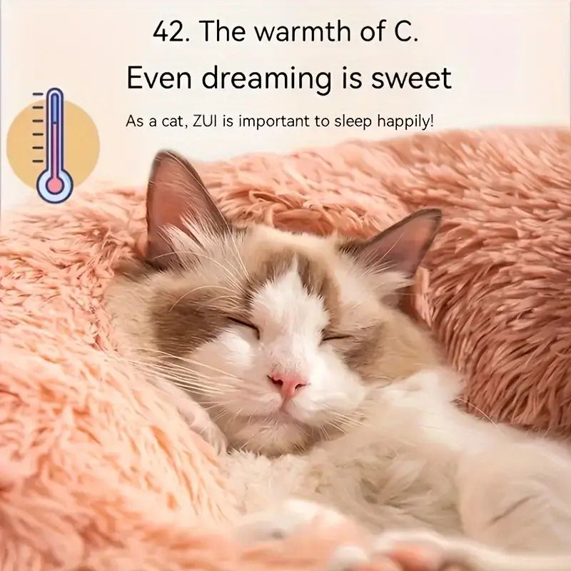 Plush Pet Nest Soft Donut Cat Bed – Cozy Round Couch for Cats and Small Dogs, Comfortable Sleeping Spot for Warmth and Deep Sleep, Suitable for Indoor Home Use (S, Pink)