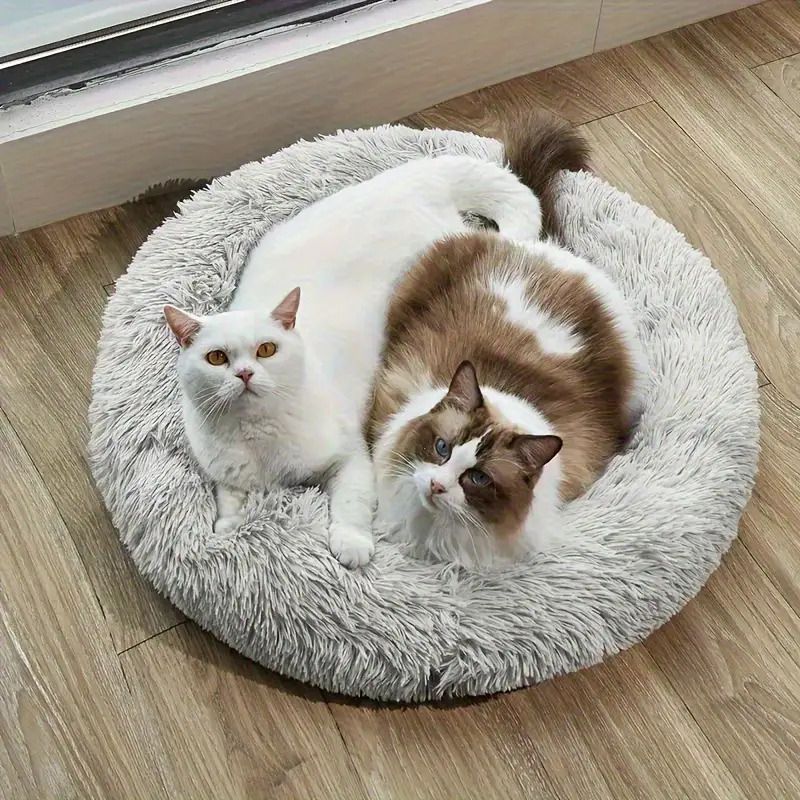 Plush Pet Nest Soft Donut Cat Bed – Cozy Round Couch for Cats and Small Dogs, Comfortable Sleeping Spot for Warmth and Deep Sleep, Suitable for Indoor Home Use (XL, White)