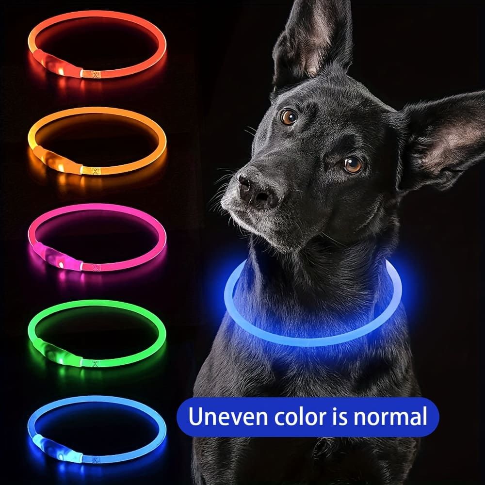 USB Rechargeable LED Glow Pet Collar, Soft Silicone Night Safety Dog & Cat Collar with 6 Colors, 3 Modes, Adjustable Length for Small, Medium, Large Pets, Ideal for Evening Walks and Outdoor Visibility (L, Blue)