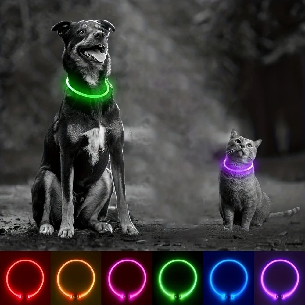 USB Rechargeable LED Glow Pet Collar, Soft Silicone Night Safety Dog & Cat Collar with 6 Colors, 3 Modes, Adjustable Length for Small, Medium, Large Pets, Ideal for Evening Walks and Outdoor Visibility (L, Green)