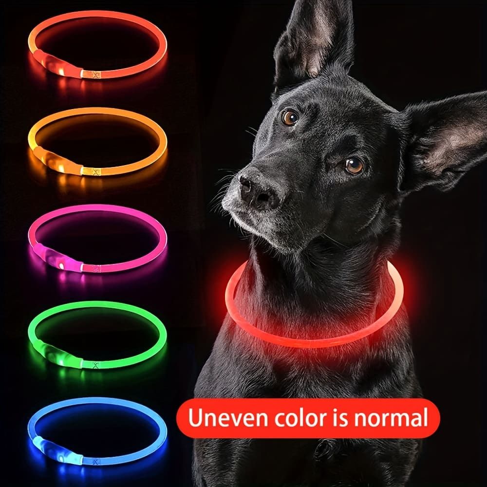 USB Rechargeable LED Glow Pet Collar, Soft Silicone Night Safety Dog & Cat Collar with 6 Colors, 3 Modes, Adjustable Length for Small, Medium, Large Pets, Ideal for Evening Walks and Outdoor Visibility (L, Green)