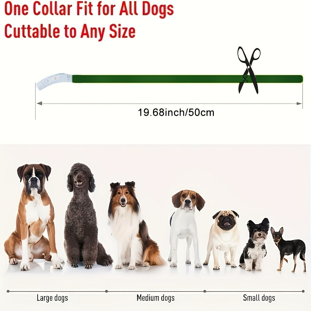 USB Rechargeable LED Glow Pet Collar, Soft Silicone Night Safety Dog & Cat Collar with 6 Colors, 3 Modes, Adjustable Length for Small, Medium, Large Pets, Ideal for Evening Walks and Outdoor Visibility (L, Red)