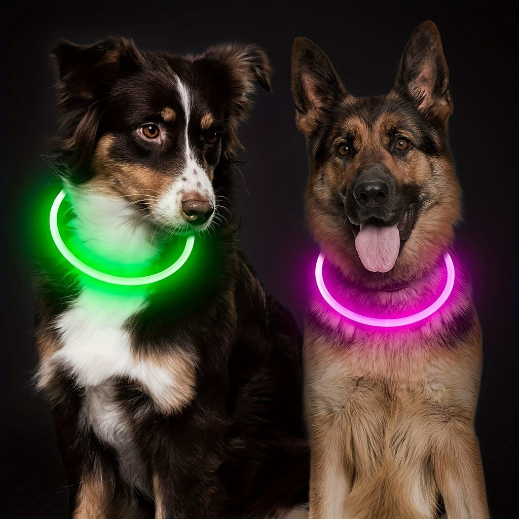 USB Rechargeable LED Glow Pet Collar, Soft Silicone Night Safety Dog & Cat Collar with 6 Colors, 3 Modes, Adjustable Length for Small, Medium, Large Pets, Ideal for Evening Walks and Outdoor Visibility (L, Red)