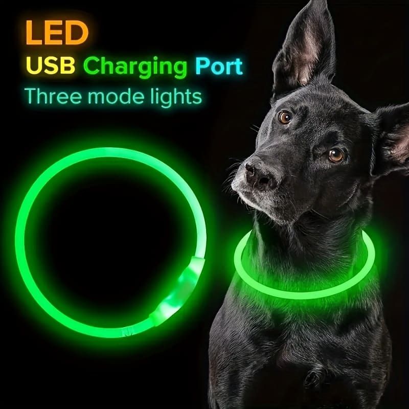 USB Rechargeable LED Glow Pet Collar, Soft Silicone Night Safety Dog & Cat Collar with 6 Colors, 3 Modes, Adjustable Length for Small, Medium, Large Pets, Ideal for Evening Walks and Outdoor Visibility (M, Red)