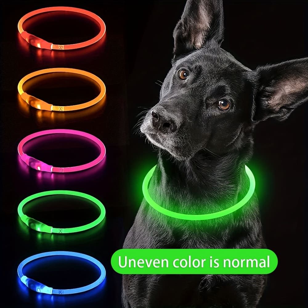 USB Rechargeable LED Glow Pet Collar, Soft Silicone Night Safety Dog & Cat Collar with 6 Colors, 3 Modes, Adjustable Length for Small, Medium, Large Pets, Ideal for Evening Walks and Outdoor Visibility (S, Blue)