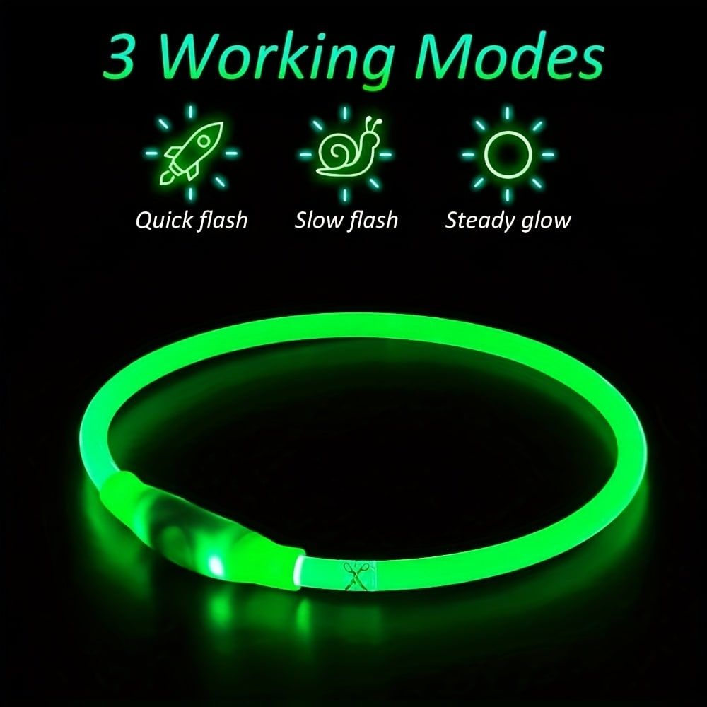 USB Rechargeable LED Glow Pet Collar, Soft Silicone Night Safety Dog & Cat Collar with 6 Colors, 3 Modes, Adjustable Length for Small, Medium, Large Pets, Ideal for Evening Walks and Outdoor Visibility (S, Pink)