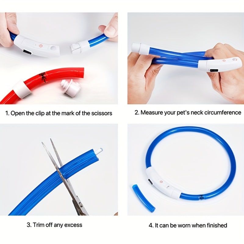 USB Rechargeable LED Glow Pet Collar, Soft Silicone Night Safety Dog & Cat Collar with 6 Colors, 3 Modes, Adjustable Length for Small, Medium, Large Pets, Ideal for Evening Walks and Outdoor Visibility (S, Red)