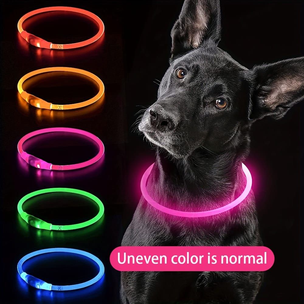 USB Rechargeable LED Glow Pet Collar, Soft Silicone Night Safety Dog & Cat Collar with 6 Colors, 3 Modes, Adjustable Length for Small, Medium, Large Pets, Ideal for Evening Walks and Outdoor Visibility (S, Red)