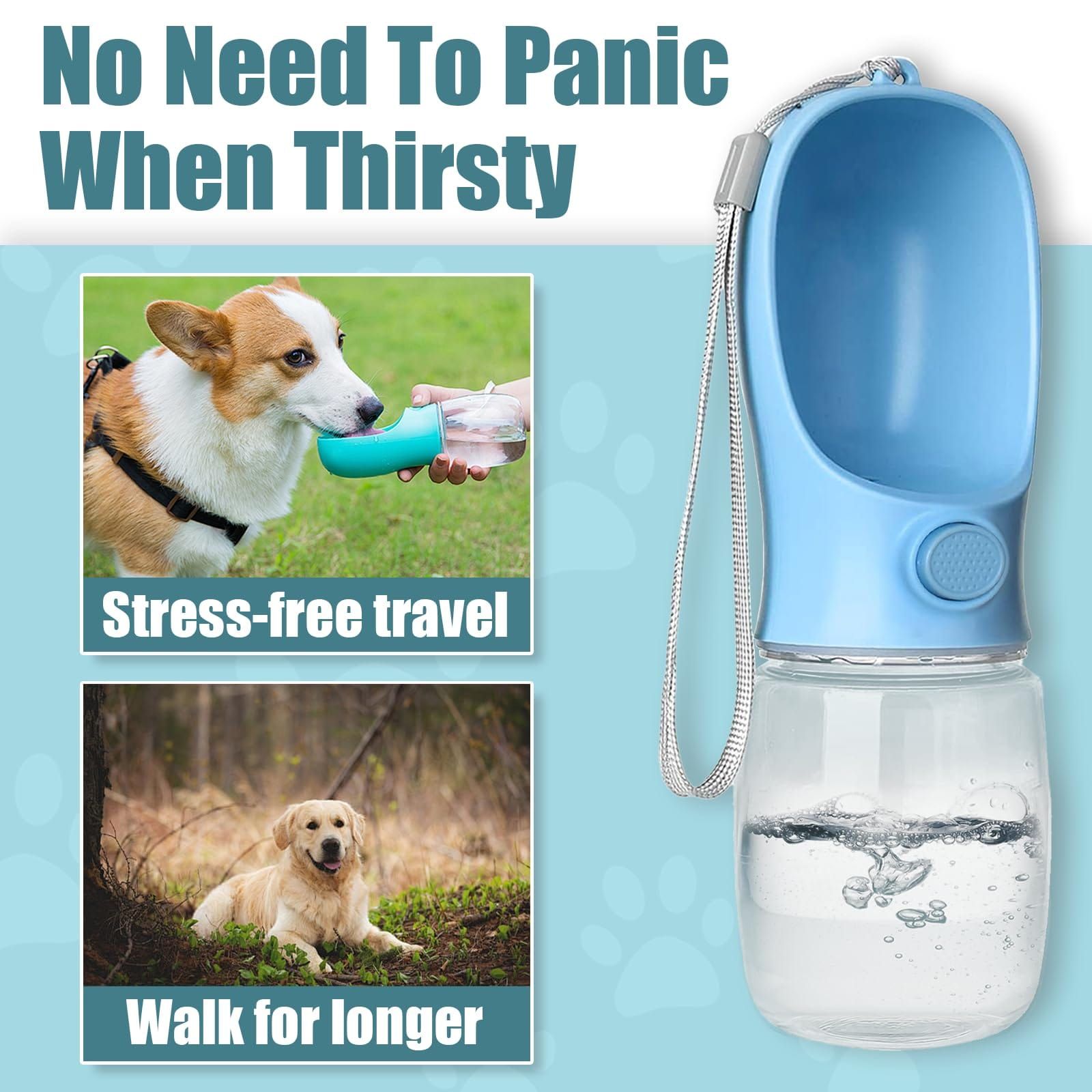 Portable Pet Water Bottle for Outdoor Walks, Travel, and Hiking – Leak-Proof Dog Water Dispenser with Bowl, Easy One-Hand Operation for Dogs, Cats, and Small Pets (350ML（21.5*7cm）, Blue)
