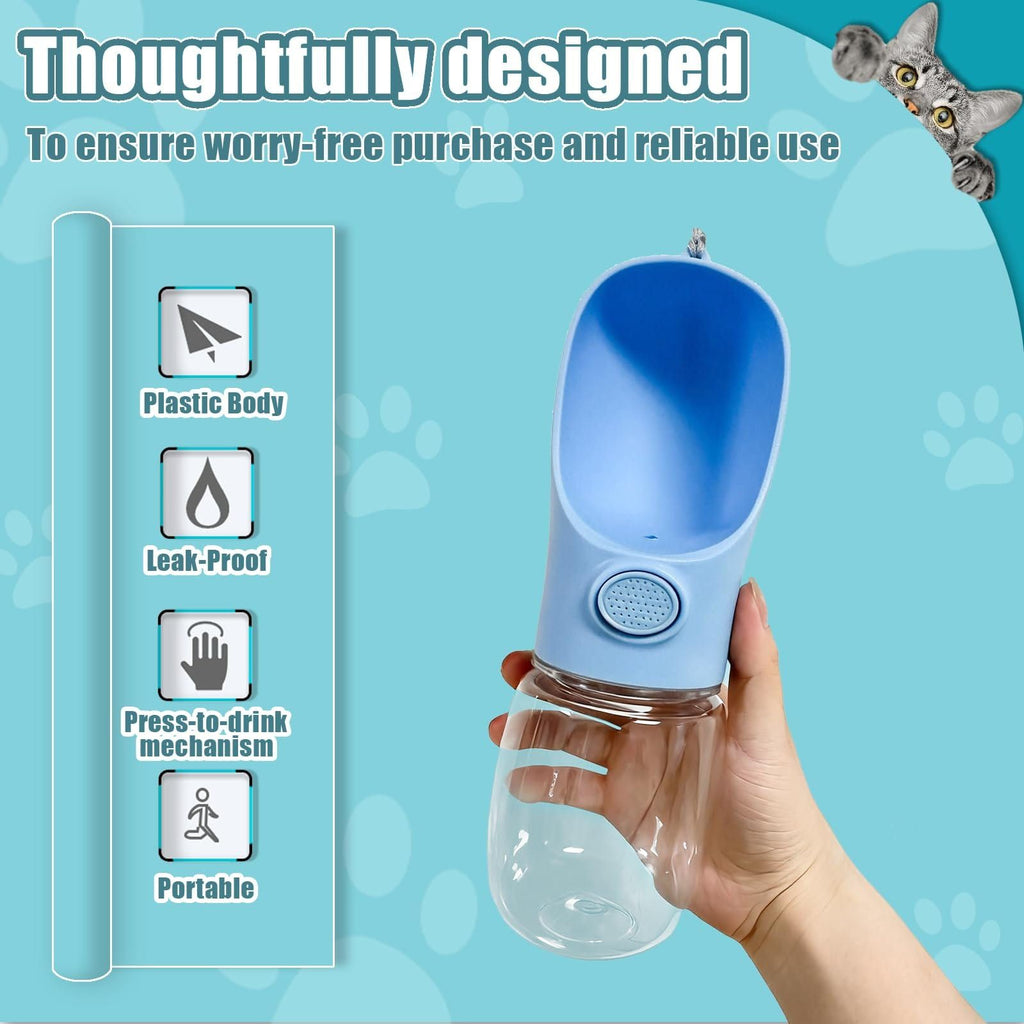 Portable Pet Water Bottle for Outdoor Walks, Travel, and Hiking – Leak-Proof Dog Water Dispenser with Bowl, Easy One-Hand Operation for Dogs, Cats, and Small Pets (350ML（21.5*7cm）, Pink)