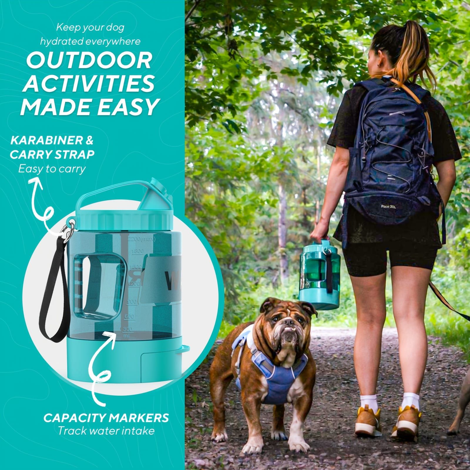 Portable Pet Water Bottle with Built-in Bowl – Leak-Proof, Large Capacity 77oz for Camping, Hiking, and Dog Park Adventures – Ideal for Small to Medium Breeds, Easy to Carry Outdoor Dog Travel Dispenser (Black)