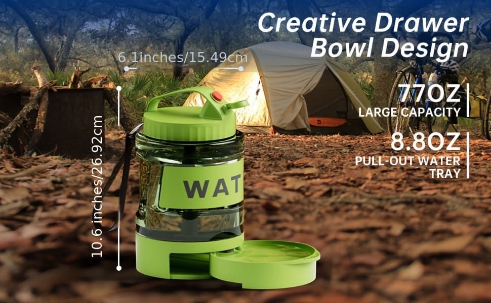 Portable Pet Water Bottle with Built-in Bowl – Leak-Proof, Large Capacity 77oz for Camping, Hiking, and Dog Park Adventures – Ideal for Small to Medium Breeds, Easy to Carry Outdoor Dog Travel Dispenser (Green)