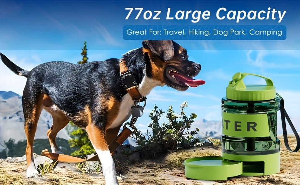 Portable Pet Water Bottle with Built-in Bowl – Leak-Proof, Large Capacity 77oz for Camping, Hiking, and Dog Park Adventures – Ideal for Small to Medium Breeds, Easy to Carry Outdoor Dog Travel Dispenser (Green)
