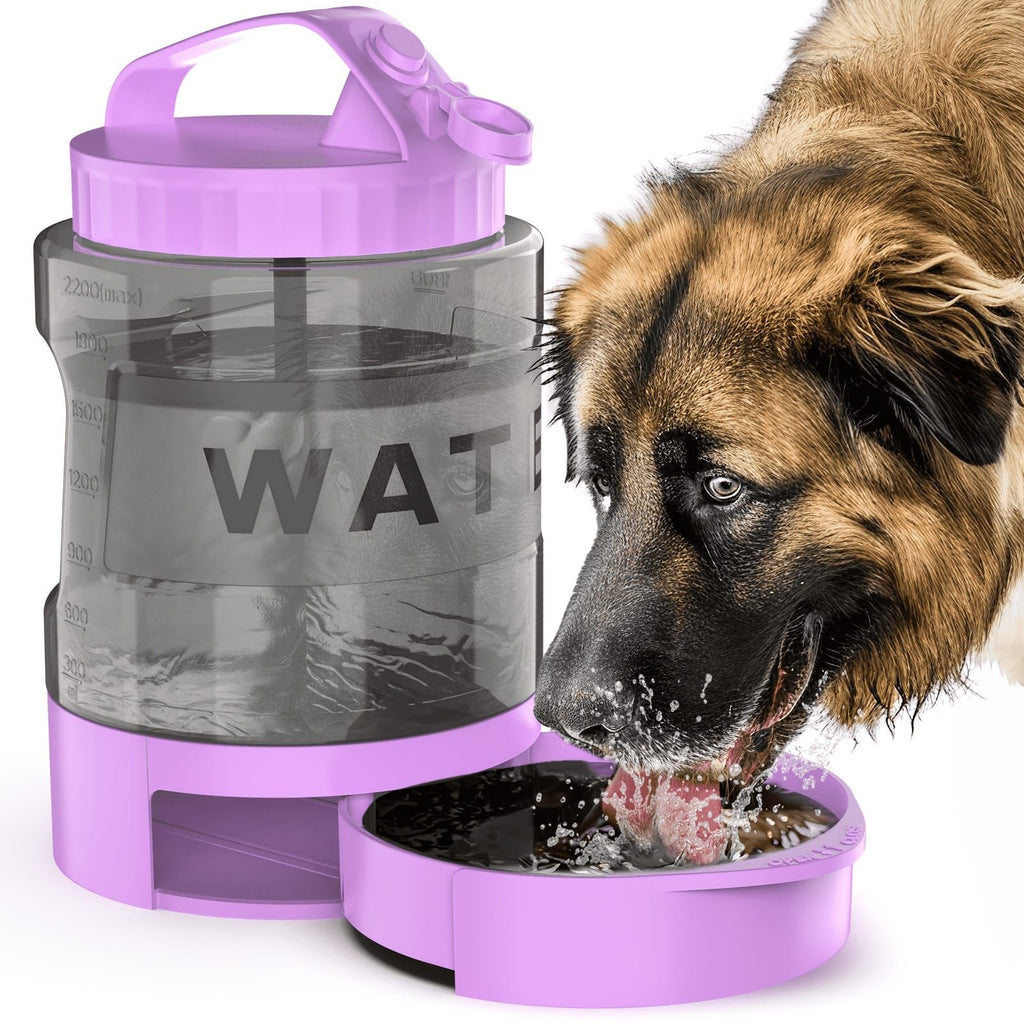 Portable Pet Water Bottle with Built-in Bowl – Leak-Proof, Large Capacity 77oz for Camping, Hiking, and Dog Park Adventures – Ideal for Small to Medium Breeds, Easy to Carry Outdoor Dog Travel Dispenser (Purple)