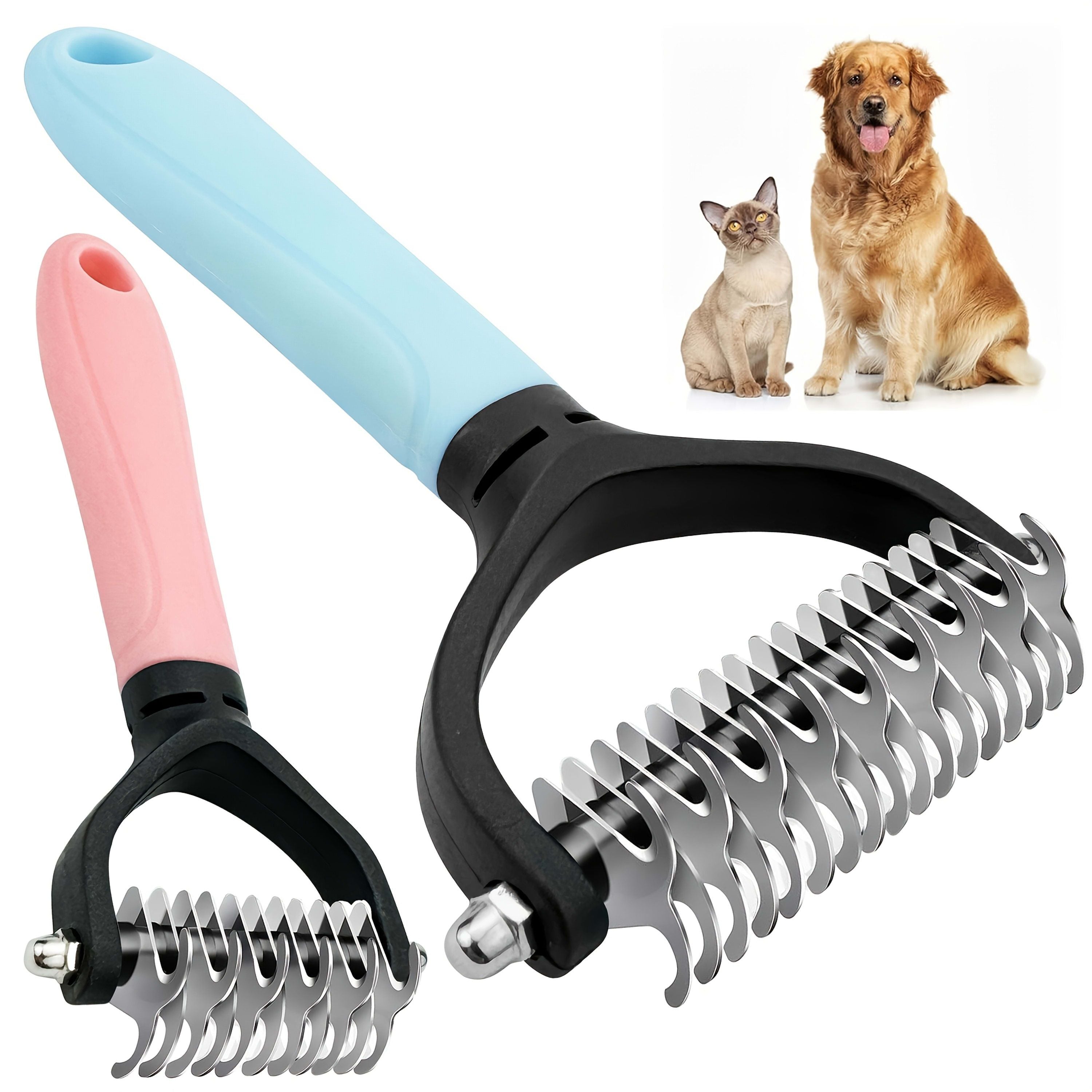 Professional Pet Dematting Comb for Dogs and Cats - Stainless Steel Grooming Tool for Removing Tangles, Mats, and Loose Undercoat Hair, Ideal for Long-Haired and Thick-Coated Breeds - L - Sky Blue